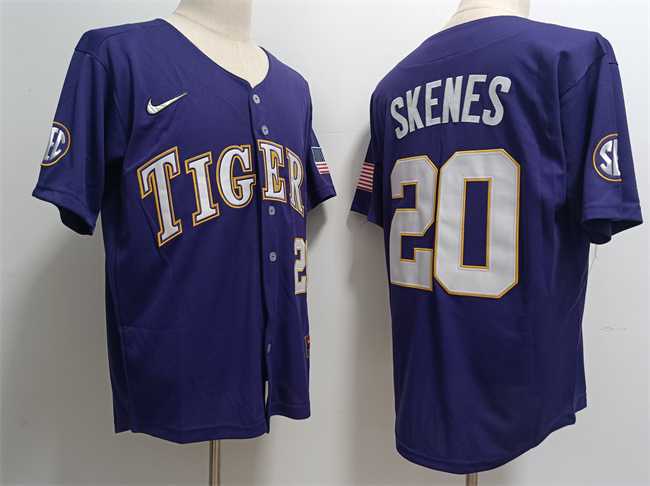 Mens LSU Tigers #20 Paul Skenes Purple Stitched Baseball Jersey Dzhi